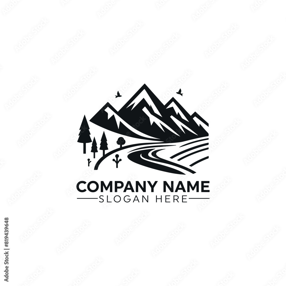 mountain logo, mountain vector, sunset mountain logo, mountain logo vector illustration