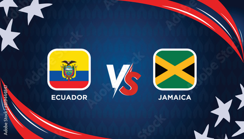 ECUADOR vs JAMAICA broadcast template for sports Copa America 2024. American Tournament vector illustration graphics.
