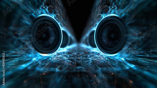 Capture the dynamic energy of soundwaves pulsating from loudspeakers in the darkness