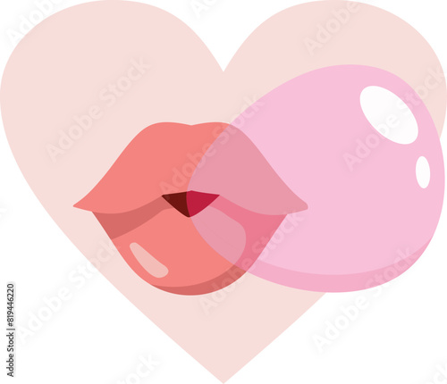 Mouth Chewing Pink Bubble Gum Vector Cartoon illustration. Happy girl enjoying bubblegum having fun

