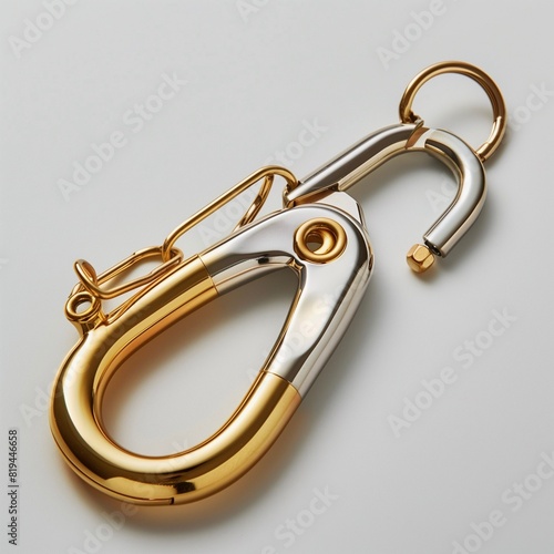 Gold and Silver Carabiner Close-Up on White Background