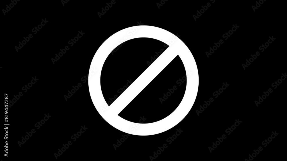 White Prohibition, Error, Stop, No Parking, No Entry, No Mark, Symbol, Animation Loop on Transparent Background with Alpha Channel. White Prohibition, Error, Stop, No Parking, No Entry, No Mark, Symbol, Animation Loop on Transparent Background with Alpha Channel.