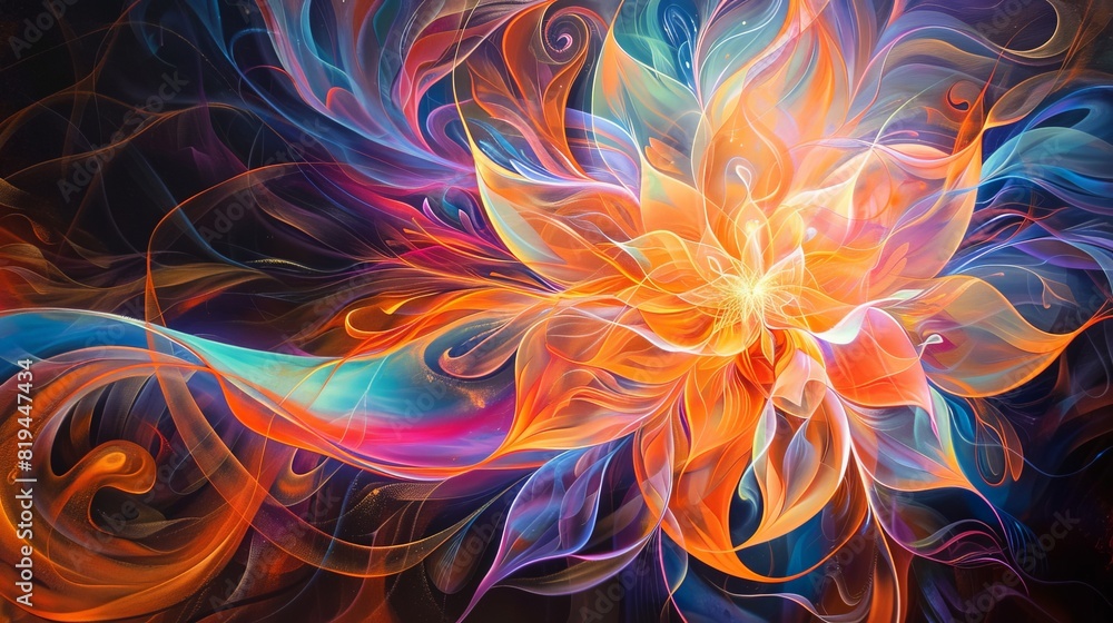 Behold the convergence of form and energy an abstract light flower, its fiery tendrils weaving a tapestry of life's essence. Behold the convergence of form and energy an abstract light flower, its fiery tendrils weaving a tapestry of life's essence.