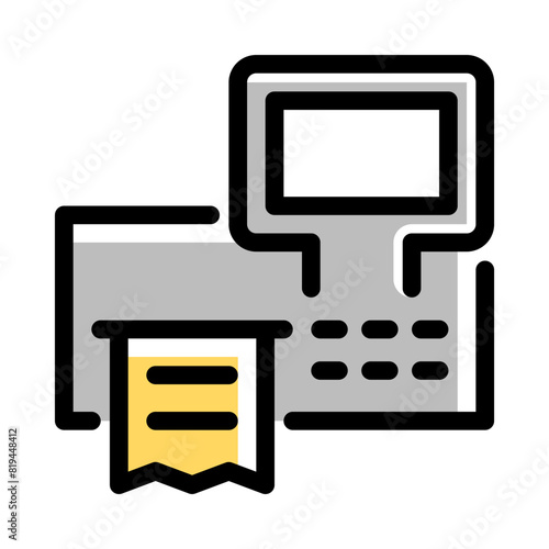 Cash register icon vector in colored outline style for commerce, department store, shop, cashier, and commercial