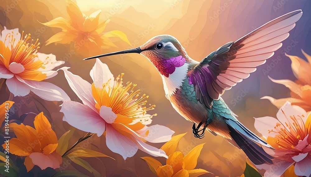 Naklejka premium Hummingbird on flower