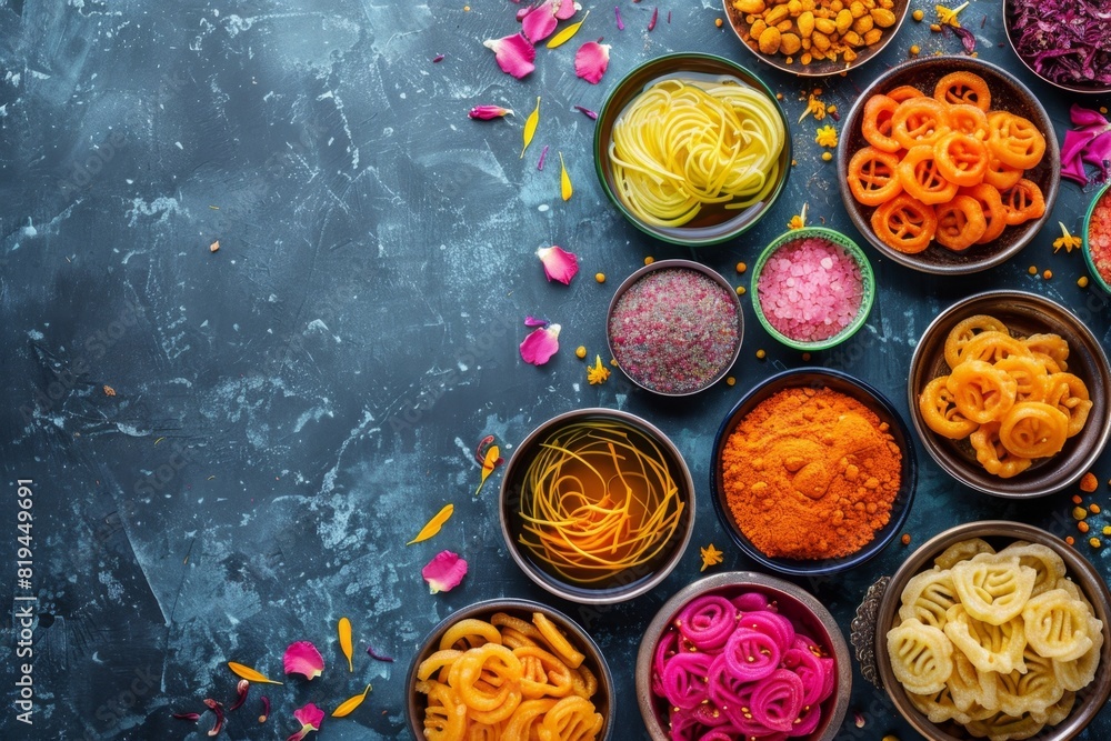 Colorful Festive Background with Jalebi Ingredients
Colorful Festive Background with Jalebi Ingredients