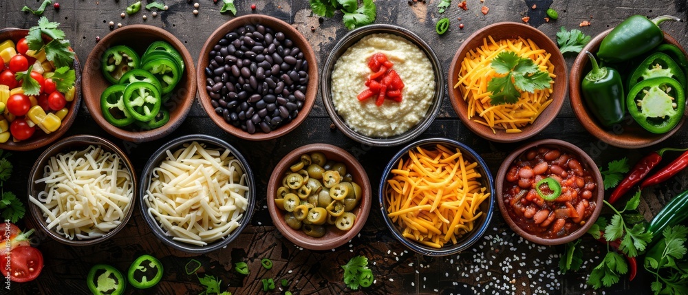 Rustic Kitchen Background with Black Beans, Cheese, and Jalapeños
Rustic Kitchen Background with Black Beans, Cheese, and Jalapeños
