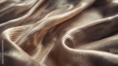 A close-up image of a folded piece of shiny peach-colored fabric with visible ribbed texture. AIG51A. photo