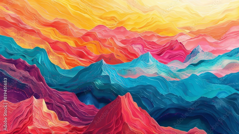 Capture the vibrant hues and striated layers of rainbow mountains in your illustration Capture the vibrant hues and striated layers of rainbow mountains in your illustration