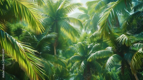 Capture the tropical essence of coconut palms swaying in the breeze