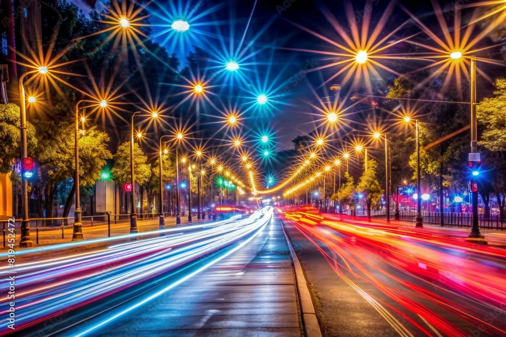 Obraz premium Abstract background of night light on street , long exposure shot