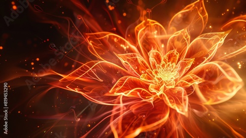 In the language of light, a symbolic flower blooms, its fiery fractal tendrils reaching out with an aura of dynamism. photo