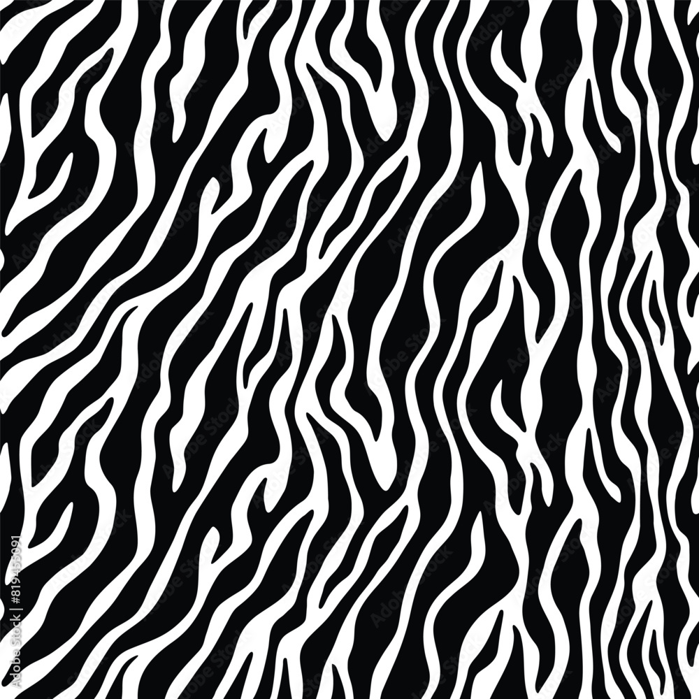 Zebra print- stripe skin, animal fur pattern. Repeating texture. Black and white seamless background. Vector wallpaper Zebra print- stripe skin, animal fur pattern. Repeating texture. Black and white seamless background. Vector wallpaper
