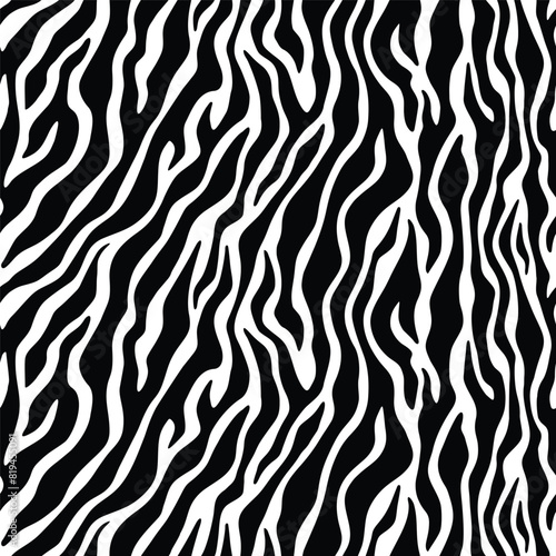 Zebra print- stripe skin  animal fur pattern. Repeating texture. Black and white seamless background. Vector wallpaper