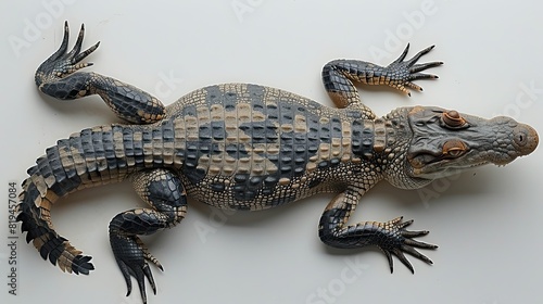 real crocodile  real dimensions  perfect anatomy  flawless  from above  perspective view  real animal  alive  pure white background  details  photography