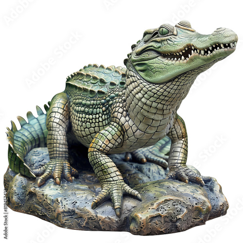 Realistic crocodile statue on rock showcasing detailed craftsmanship and lifelike features for home or garden decoration  capturing nature s beauty.