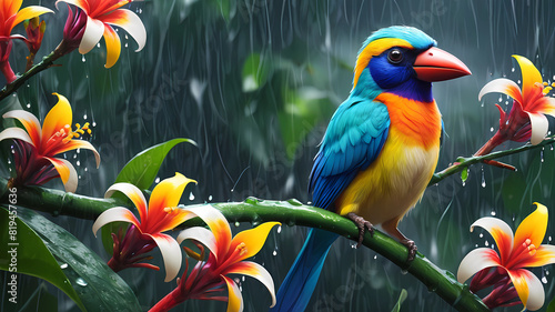 "Radiant Rainforest Jewel: The Most Colorful Bird of Costa Rica Amidst Floral Delight"