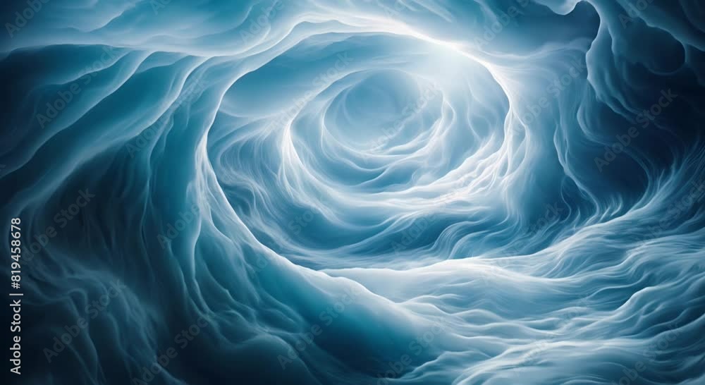 Delve into the abstract beauty of swirling light blue and white lines The lines form the shape of an abstract black hole or wormhole in space against a dark blue background, inviting viewers to contem Delve into the abstract beauty of swirling light blue and white lines The lines form the shape of an abstract black hole or wormhole in space against a dark blue background, inviting viewers to contem