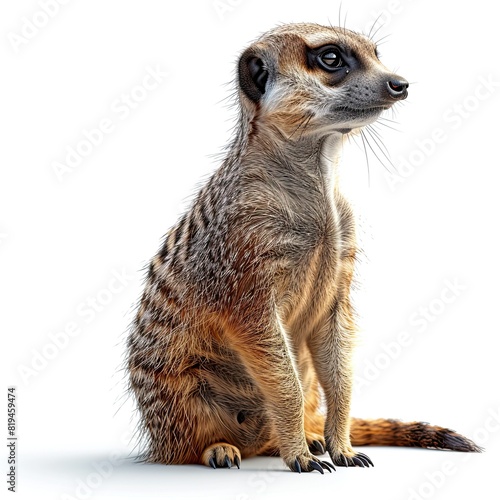 realistic meerkat sitting on ground, white background © grocery store design