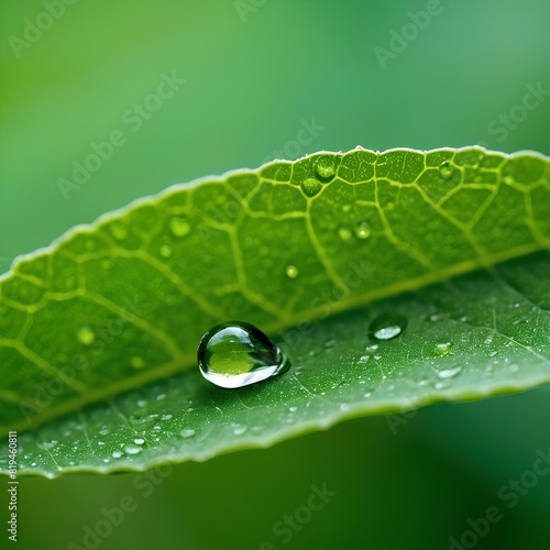 water droplet on the surface of a green leaf