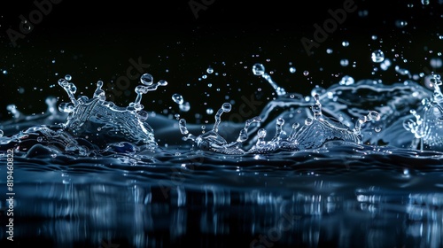 blue water splash on dark background for abstract water freshness concept