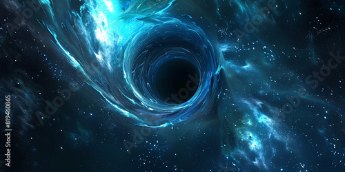 a black hole with swirling blue and white lines, generative AI photo