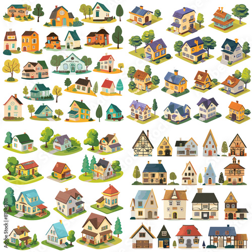 A set of four images of house vector cartoon set icon. Vector illustration building of home.Isolated cartoon set icon villa of house on white background