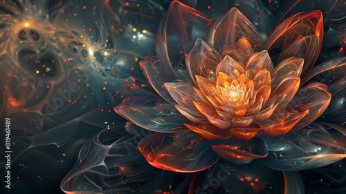 Within the realm of abstraction, a luminous flower emerges, its petals aglow with the essence of vitality and vigor. photo