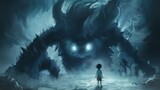strong kid challenging nightmares and imaginary monsters overcoming childs fears digital art