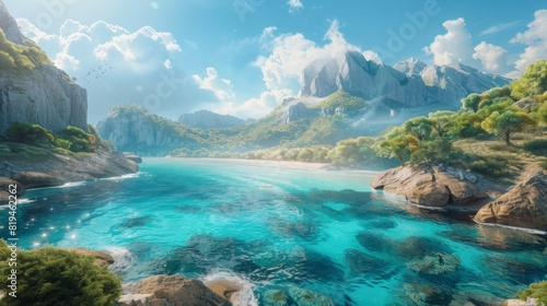 Beautiful landscape of the ocean with mountains in the background