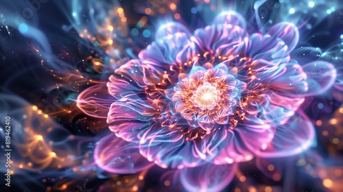 Witness the birth of energy incarnate an abstract light flower, a testament to the perpetual motion of existence.