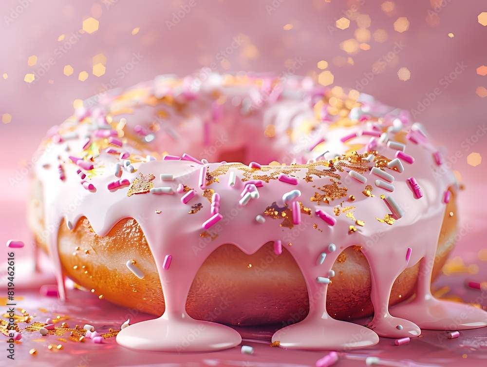 Golden Glazed Delight: Hyperrealistic Oversized Donut Golden Glazed Delight: Hyperrealistic Oversized Donut