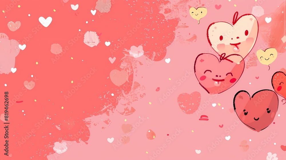 Sweet and Adorable Valentineâ€™s Day Kawaii Background in Red and Pink Tones for Romantic Concepts and Designs