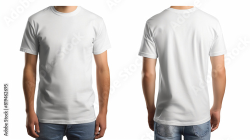A white, crew neck, short sleeve t-shirt, shown from both the front and the back.