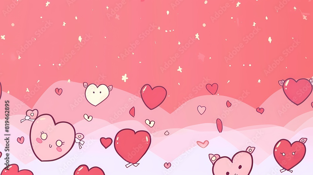 Whimsical Kawaii Valentine's Day Background in Red and Pink for a Cute Romantic Atmosphere Whimsical Kawaii Valentine's Day Background in Red and Pink for a Cute Romantic Atmosphere