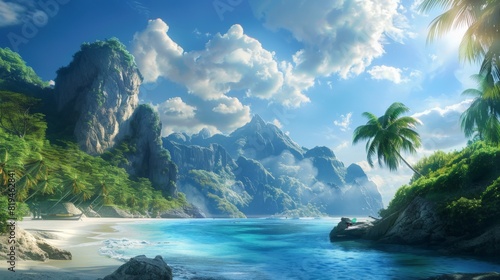 Beautiful landscape of the ocean bathed in beautiful sunlight with mountains in the background