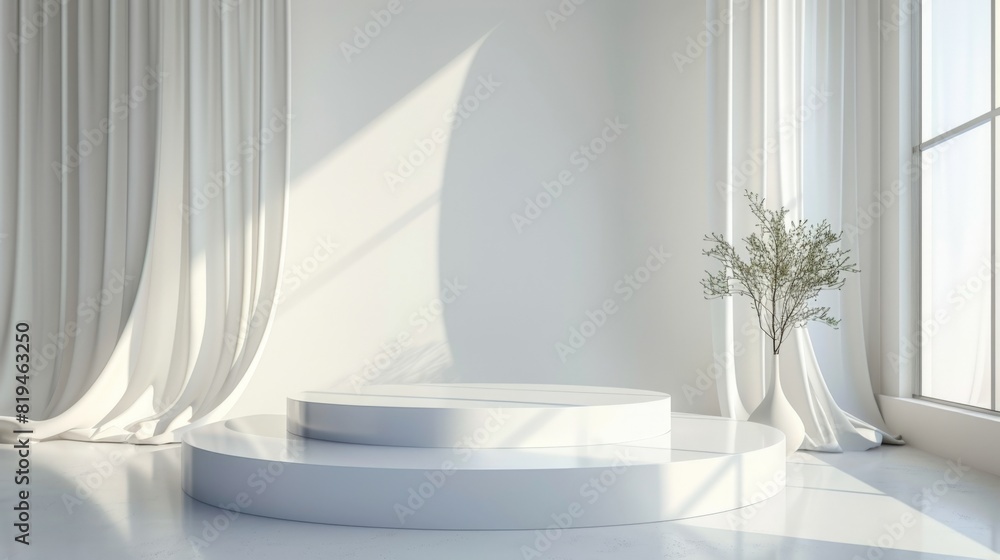 Fototapeta premium a white table with a white base and a white curtain