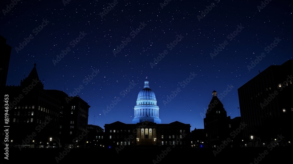 Nighttime View of Iconic Lit Up Capitol Building Under Starry Sky Nighttime View of Iconic Lit Up Capitol Building Under Starry Sky
