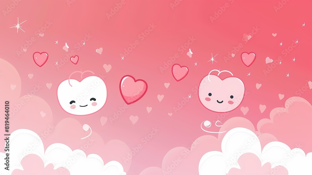 custom made wallpaper toronto digitalLove is in the Air: Adorable Valentine's Day Kawaii Background in Sweet Red and Pink Hues