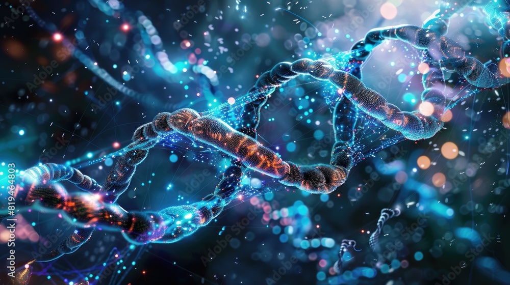 Digital DNA strands weaving through cybernetic space Digital DNA strands weaving through cybernetic space