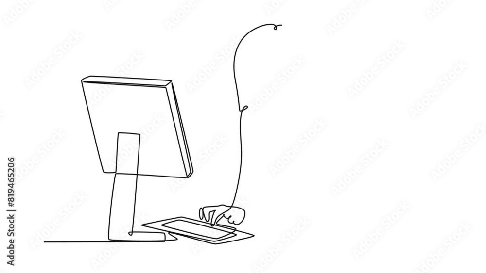 Animated self drawing of continuous line draw of smart young female manager sitting calmly in front of laptop and thinking of business strategy at office. Business idea. Full length one line animation Animated self drawing of continuous line draw of smart young female manager sitting calmly in front of laptop and thinking of business strategy at office. Business idea. Full length one line animation