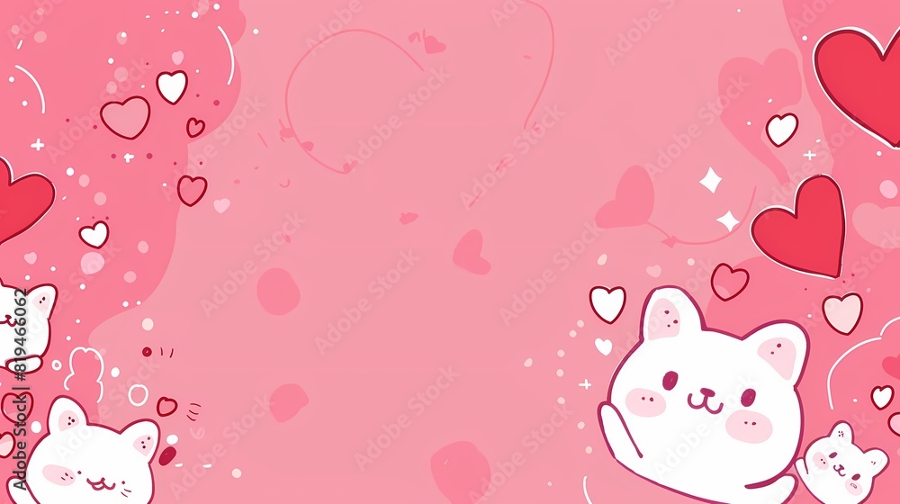 Adorable Kawaii Valentine's Day Background in Red and Pink Tones