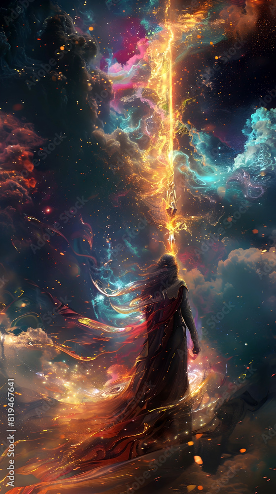 Resolute Warrior Stands Unwavering Amidst Turbulent Cosmic Distortions in Captivating Dark Fantasy Resolute Warrior Stands Unwavering Amidst Turbulent Cosmic Distortions in Captivating Dark Fantasy
