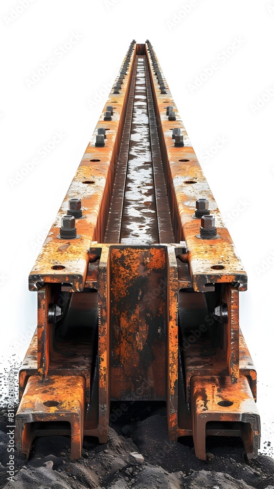 Fototapeta premium Strategically Arranged Steel Beams Utilizing Earthmoving Machinery for Efficient Site on an Isolated Background with a Cinematic Photographic Style
