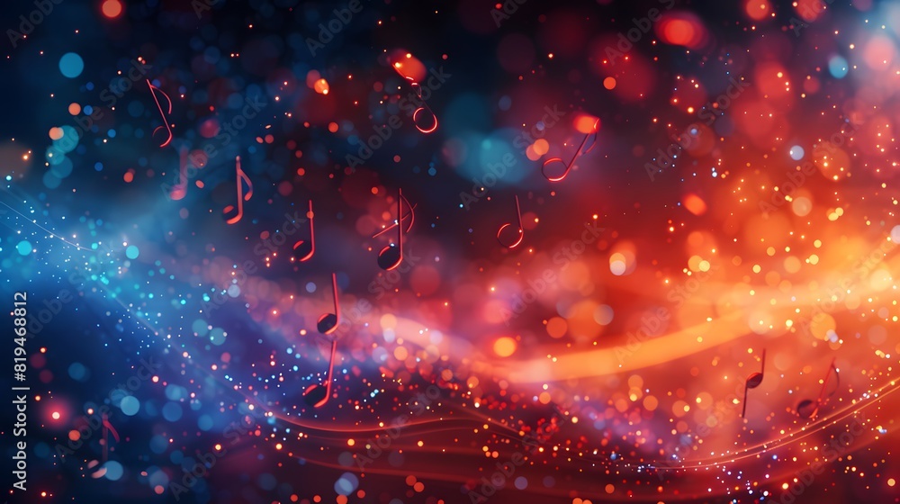 Fototapeta premium Abstract background with musical notes and sound waves, symbolizing the power of music to reach people's hearts and evoke emotions. 