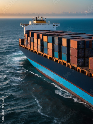 Cargo container Ship, cargo vessel ship carrying container and running for import export concept technology freight shipping sea freight 