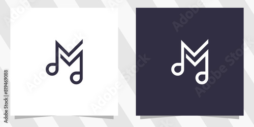 letter m with note music logo design