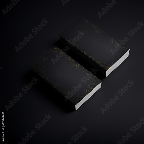 Two stacks of black and white business cards on black background