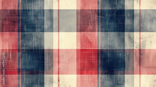 A checkered patterned background with a blue and red color scheme