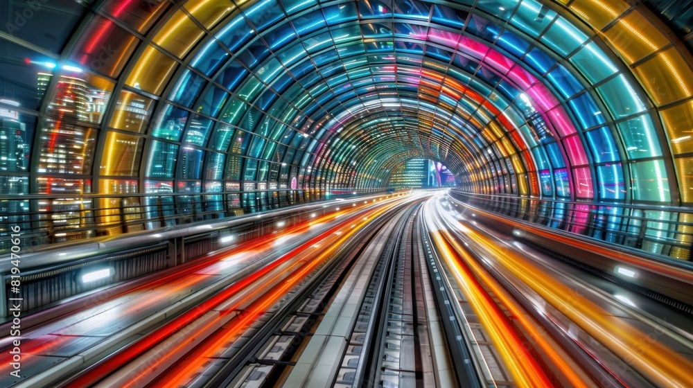 A colorful tunnel with lights and reflections A colorful tunnel with lights and reflections